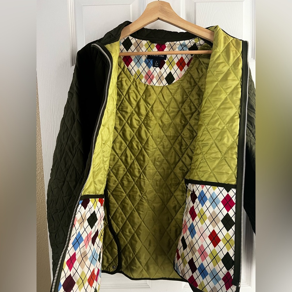 Lands’ End Women Quilted Jacket Green - Size L